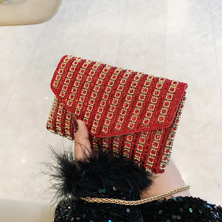 

Luxury Shiny Diamond Small Square Crossbody Bag For Women Party Dinner Bag Chains Small Flap Bags Wedding Armpit Handbags Clutch