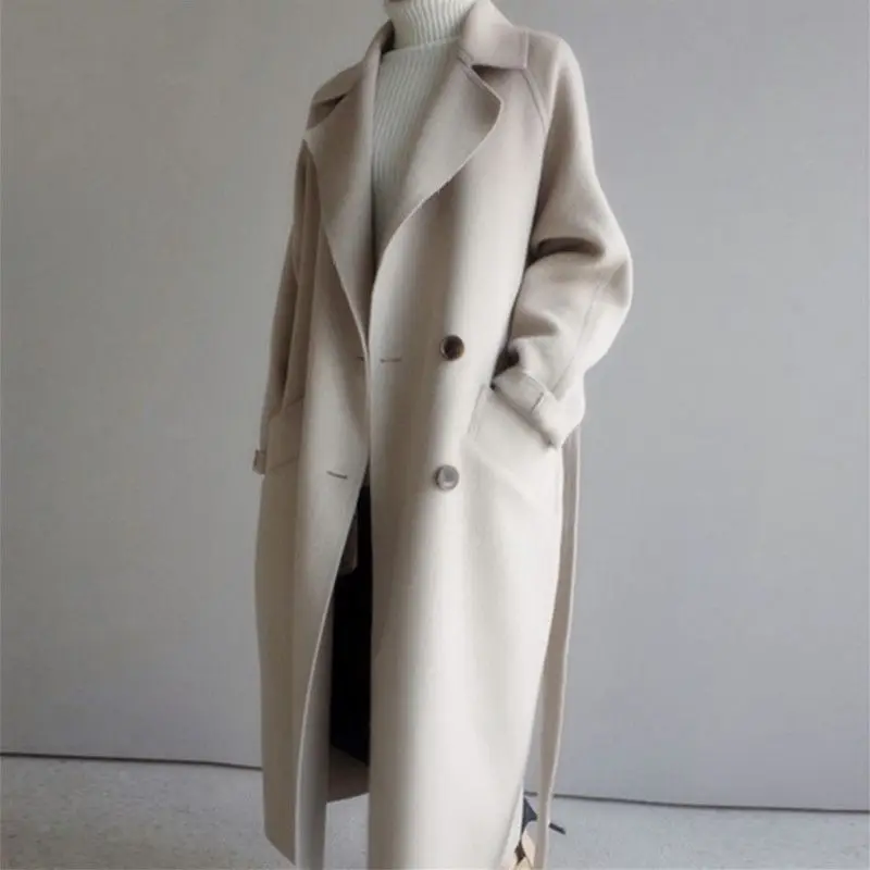 2023 winter nizi coats in stock, Japanese and Korean medium and long versatile loose over the knee solid color woolen coats for