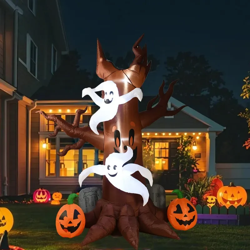 2.4m Halloween Inflatable Ghost Tree Outdoor Decoration Scary Pumpkin Air Model for Festival Venue Party Yard Display Decor