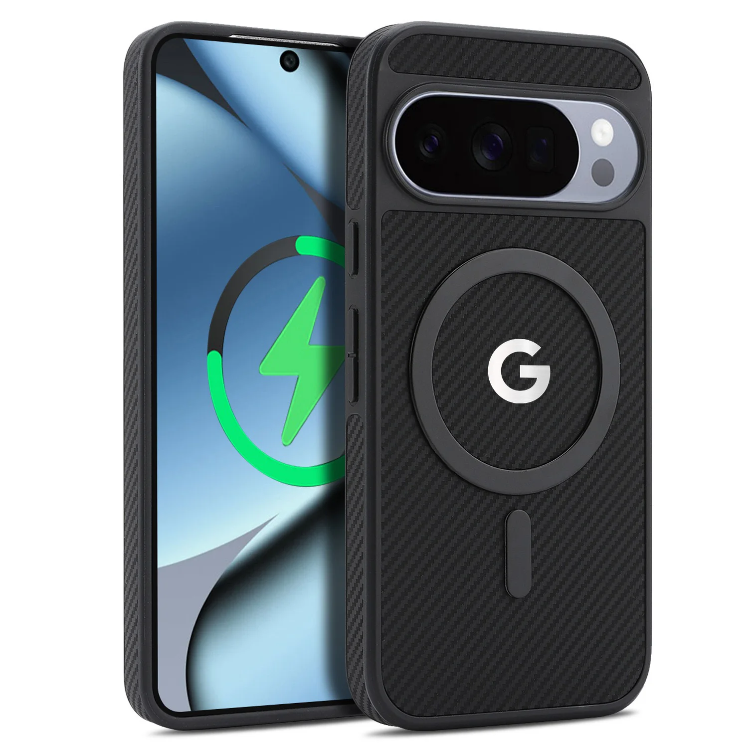 Hochwertige Handyhülle aus Kohlefaser-Texturleder für Google Pixel 10 9 ProXL 10A 9A, kompatibel mit MagSafe Wireless Charger, stoßfeste Abdeckung. – Detail 9