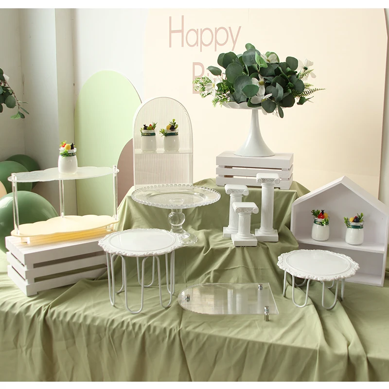 White dessert table decoration set wedding table decoration birthday cake plate arch shaped acrylic display frame