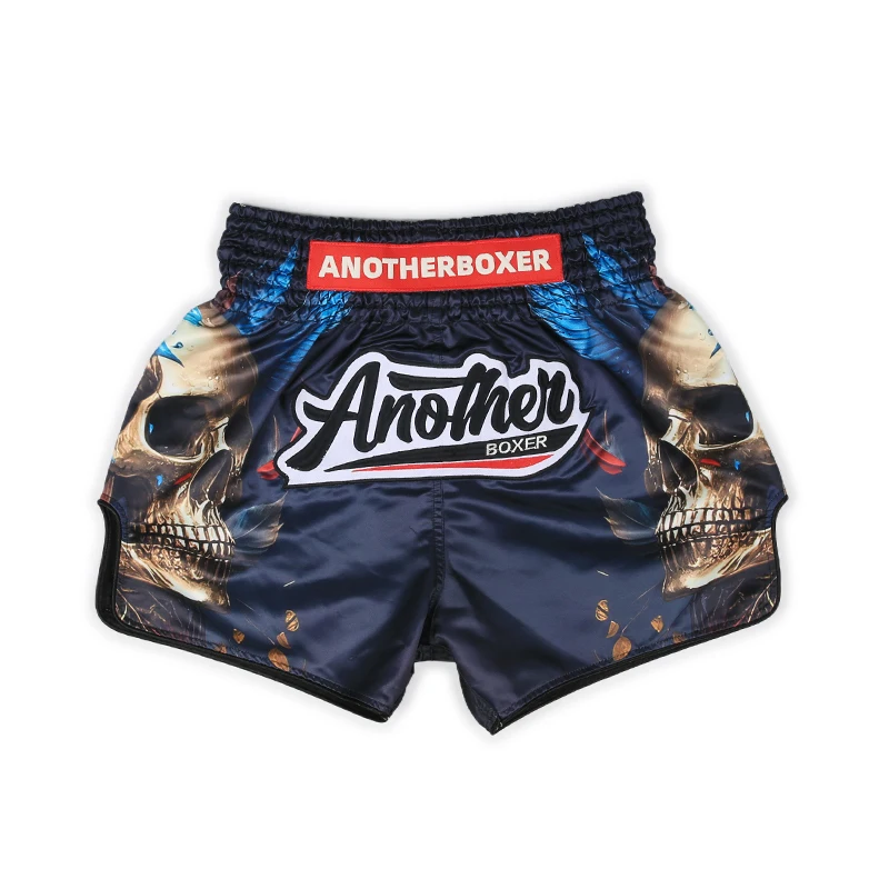 Adult Youth Muay Thai Kickboxing Shorts Soft Satin Boxing Fight Trunks Skull Workout Pants for MMA Sparring Training Competition