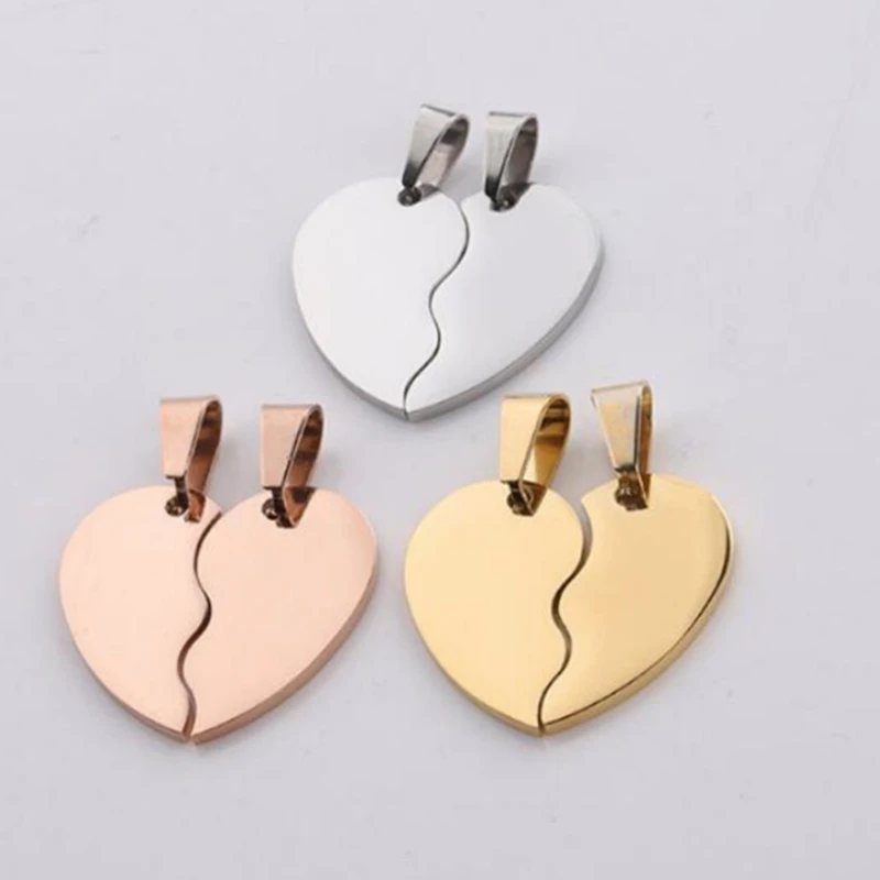 10Pairs/lot Couple Necklace Pendant Mirror Polished Stainless Steel Broken Heart Bracelet Charms Pendants for Jewelry Making