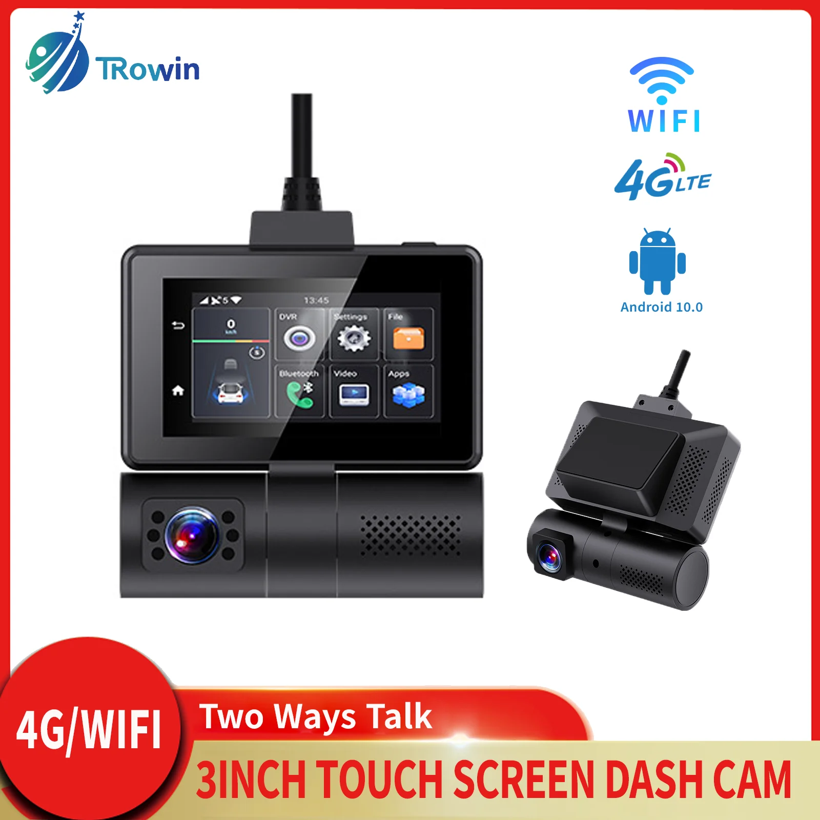 3Inch Touch ADAS 4G Android DVR Remote Parking Monito Dash Cam WIFI GPS Dual lens 2WAY Talk Live Streaming on Car ASSIST APP