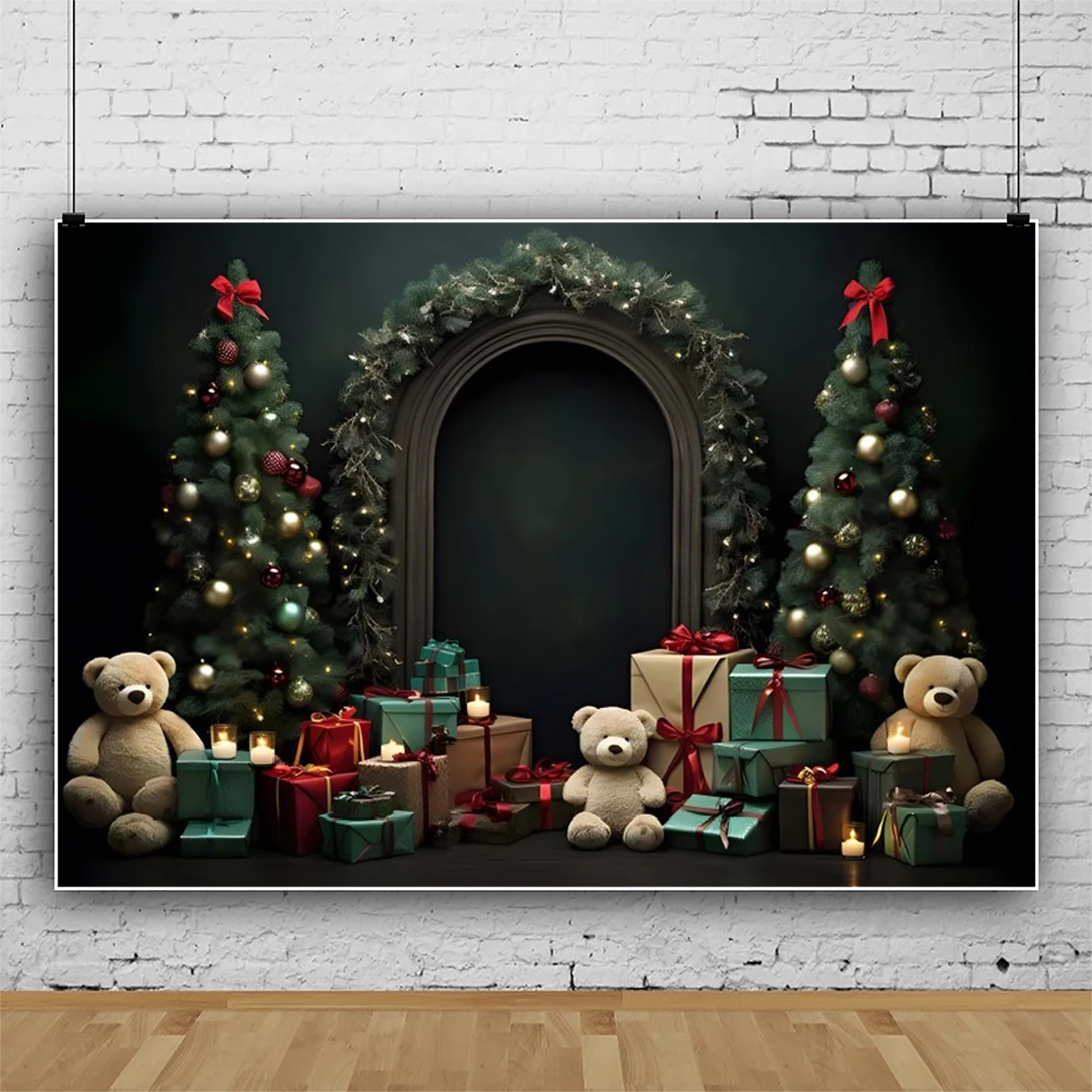 Christmas Background Interior Room Xmas Tree Fireplace Gifts Window Baby Portrait Photography Backdrop Wall Decor Photo Studio