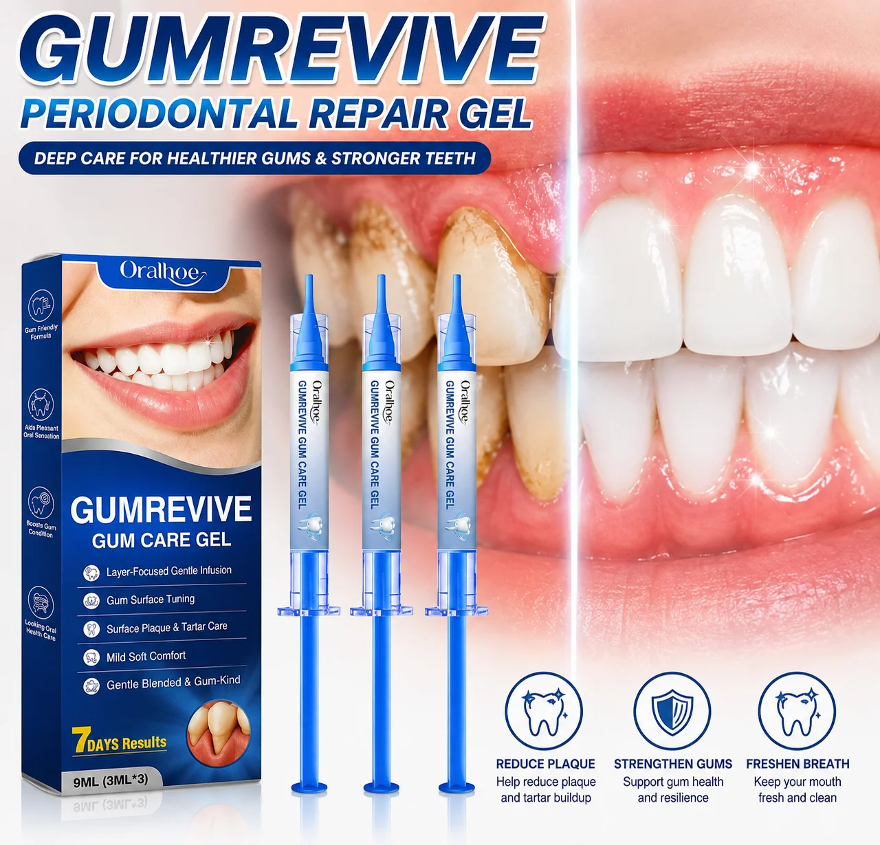 GumRevive Premium Gum Care Gel Deep Cleaning Teeth Stains Mint Flavor Fresh Breath Brighter Smile Gentle Daily Oral Care