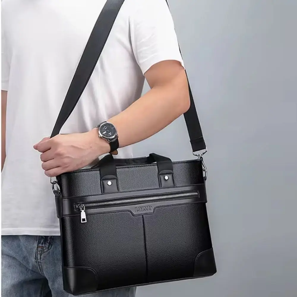 Large Capacity PU Leather Briefcase Paper Organizer Zipper Closure Business Documents Bag Oxford Cloth Multifunctional