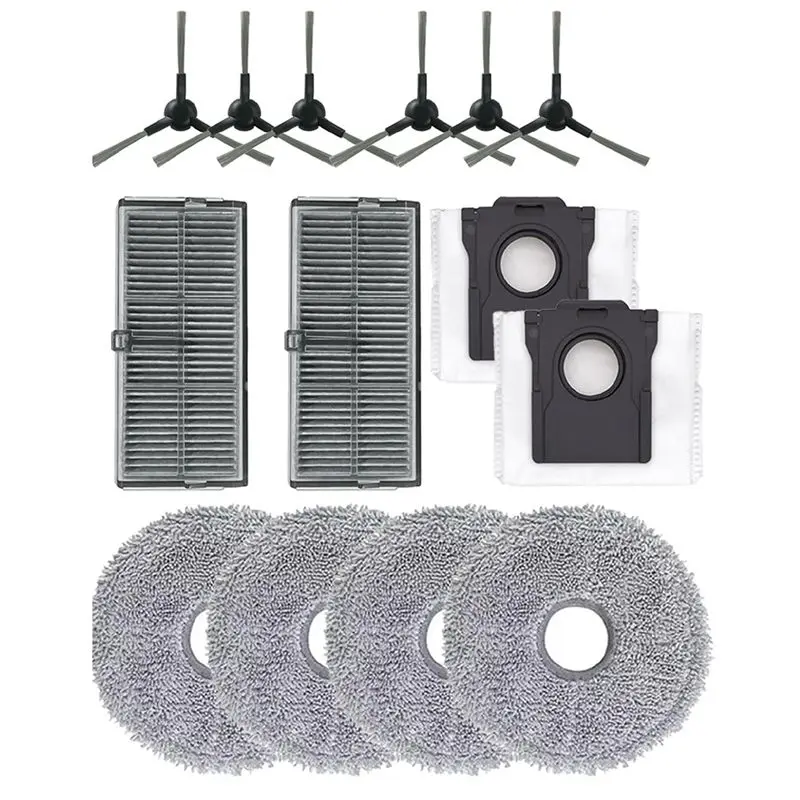 AT63-Accessories Kit For Dreame Mova E30 Ultra Robot Vacuum Cleaner- 6 Side Brush, 2 Filter, 4 Mop Pad, 2 Dust Bag