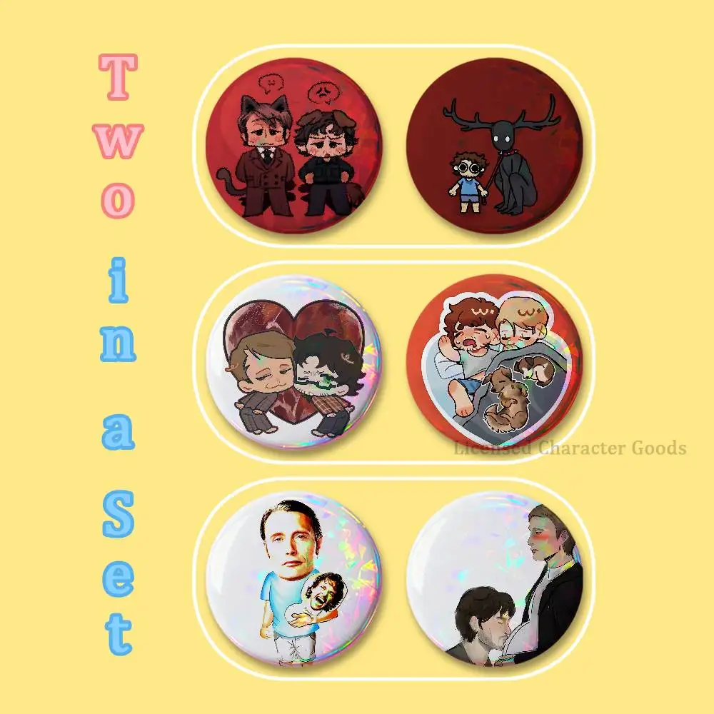 Hannigram Badges 25 32 44 58 75 mm Round Cosplay Pin Bag Decor Fans Collect Gifts Will H-Hannibal Brooch Souvenir 2-piece set
