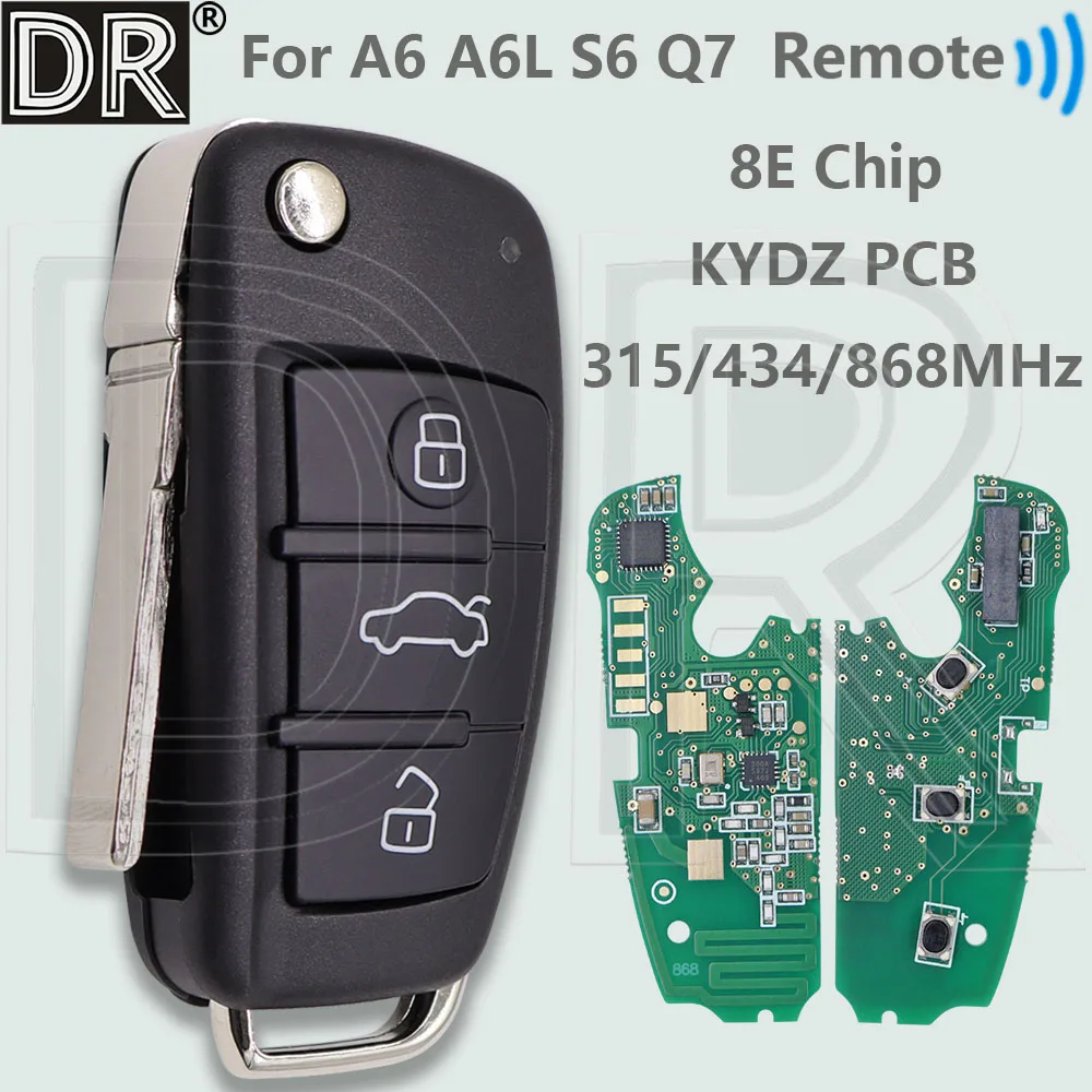 DR 8E Chip IYZ 3314 315/4F0837220M/T/AF 434/4F0837220D/R 868MHz Half Smart Flip Car Remote Key For Audi A6 A6L S6 Q7 2004-2015