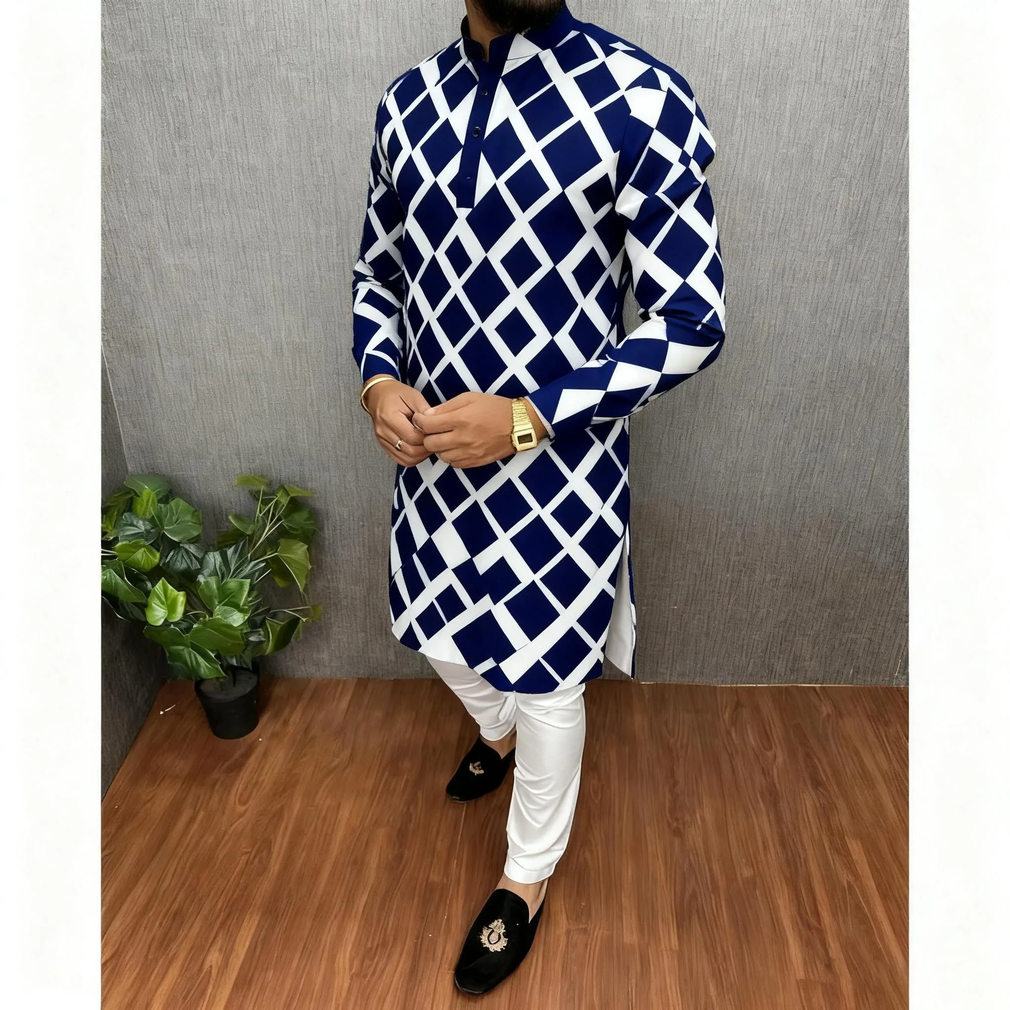 الرجال الرقمية المطبوعة كورتا فاردهة العادية اليوسفي طوق طويل مناسبة الشرق الأوسط Tenue Marocaine أوم الرجال ملابس مسلمة