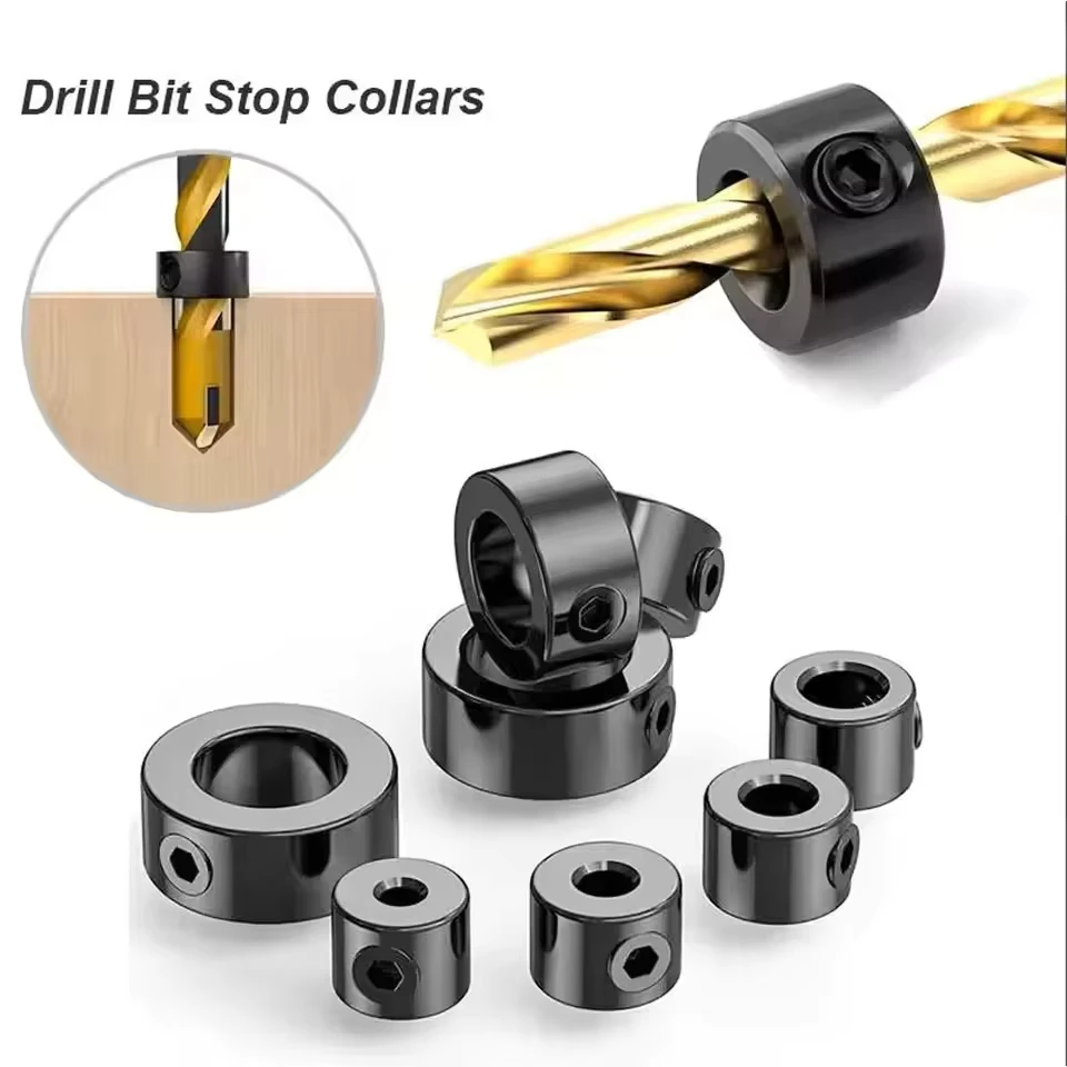 Drill Stoper Collar Set Stop Bit Ring Shaft Limit Metric Lock Steel Press Depth Ajustable Positioner Hole Guide Woodwork Tools
