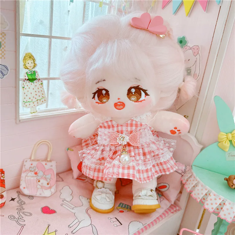 

Kawaii Pink Dress Suit for Idol Doll, Plush Doll Clothes, Soft Stuffed Cotton Doll, No Attenes Naked, Girls Fans Gifts, 20cm