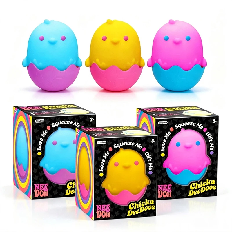 Needoh Chicka DeeDoos Easter Egg Removable Eggshell Chick Squishy Toy TPR Squeeze Dough Filled Fast Rise Fidget Sensory Toy Gift