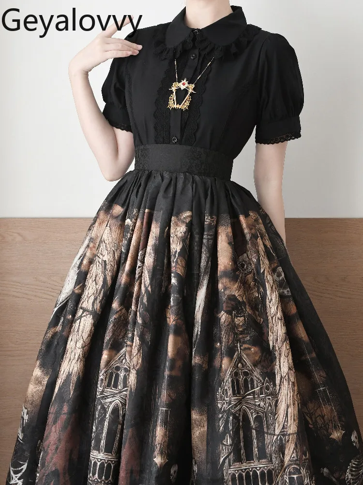 

Short-sleeved Shirts Lolita Inner Wear Shirt Short Sleeves Doll Collar Vintage Lace Cute Girl Casual Blouse Summer Women's Tops