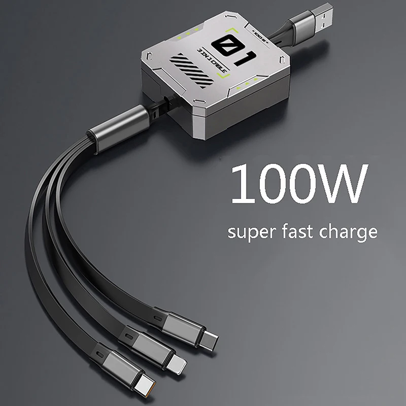 One-To-Three Data Cable Fast Charging High-Quality 66w Three-In-One Telescopic Data Cable Suitable For IOS Android Typec