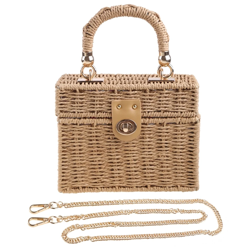 E74B Delicate Casual Stro Schoudertas Zomer Handgemaakte Bag Handtas Vierkante Box Tas Cadeau voor moeder dochters