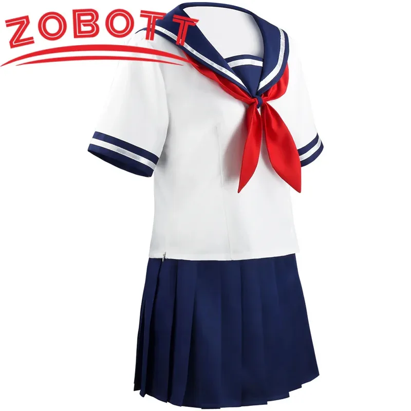 Темно-синяя матросская юбка для Хэллоуина для девочек, колготки Loli, черные кожаные туфли Yandere Simulator Ayano Aishi, карнавальный костюм