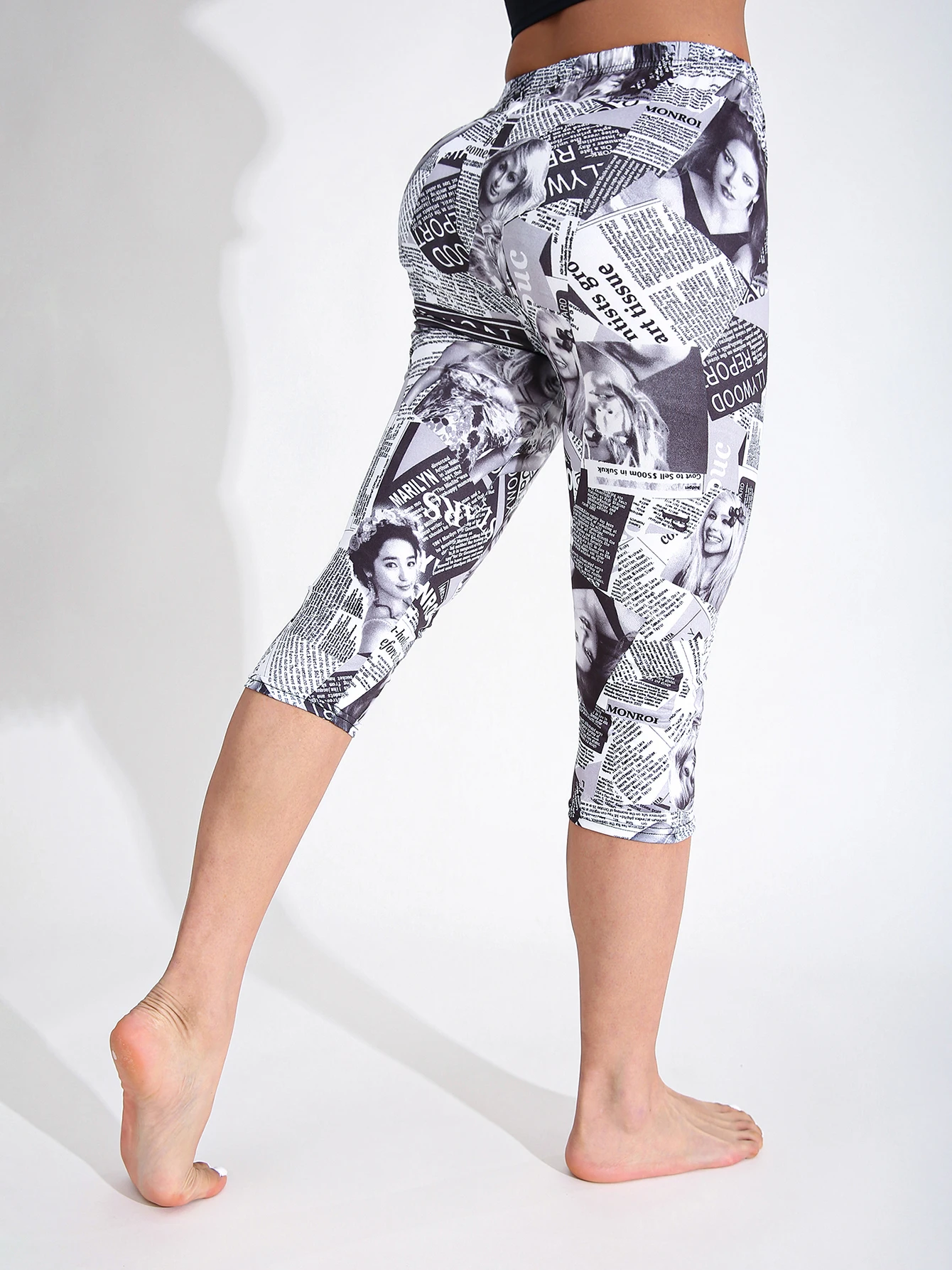 Elegant Sexy Fashionable Women's High Stretch Legging Newspaper Pattern Sports And Fitness Yoga Pants For Spring And Summer