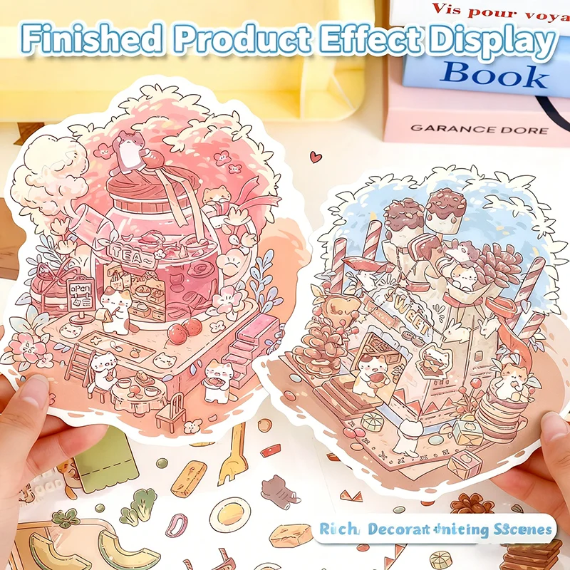 3D Cartoon Cute Anime Scene Manufacturing Stickers Creative Landscape DIY Production Hut Scene Student Supplies Children's Gifts