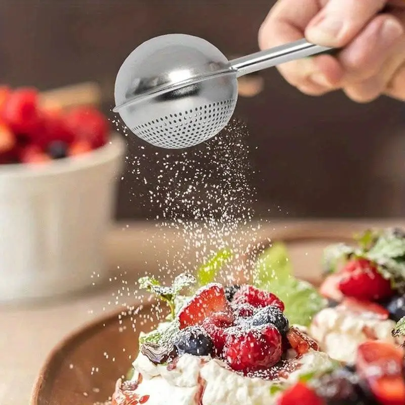 One‑Hand Press Powder Duster 304 Stainless Steel Spring Handle Sifter For Sugar Cocoa Flour Dusting Tea Infuser Home Baking