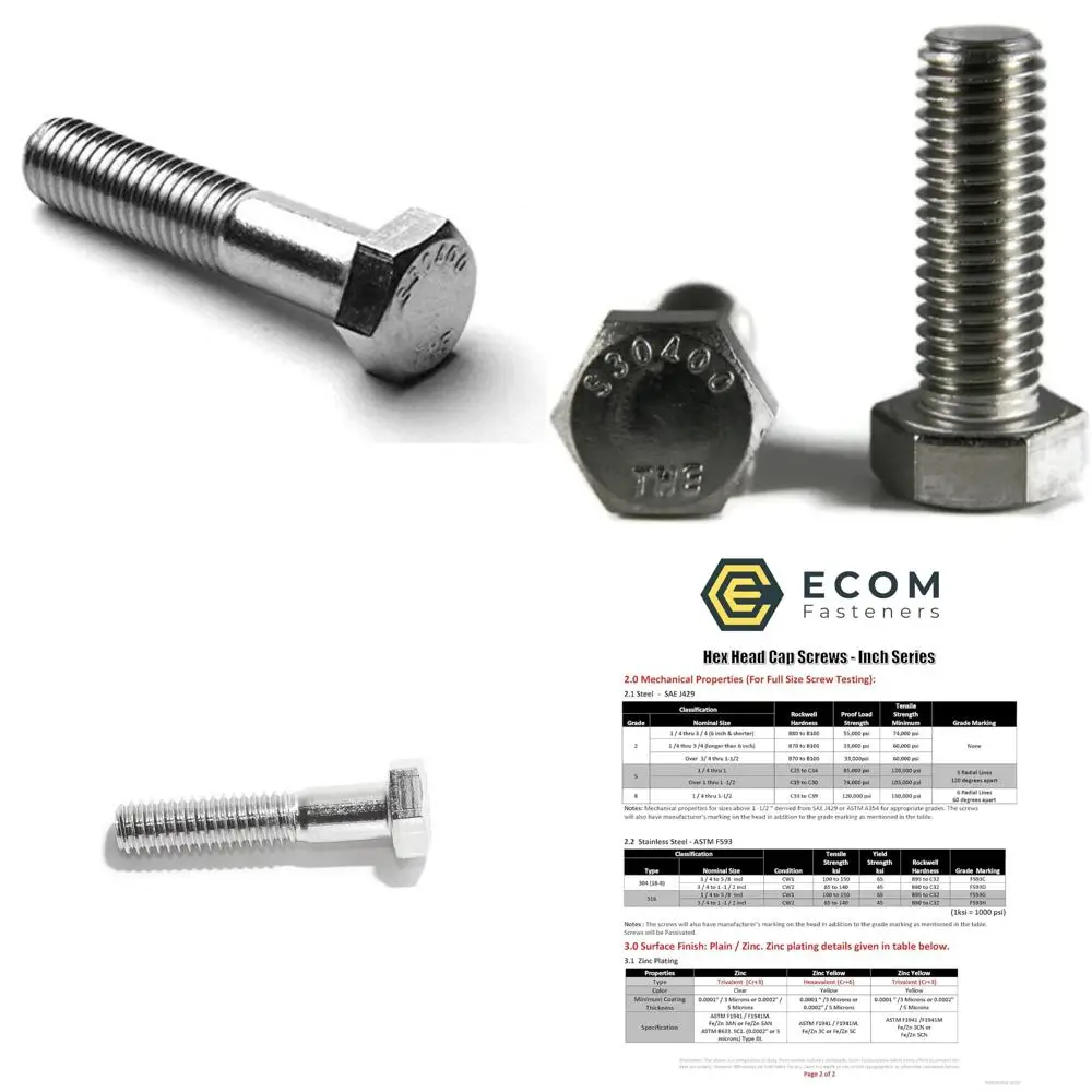 

Stainless Steel Hex Cap Screws 3/8-16 x 2 1/4 Coarse Thread 100 Pack Partially Threaded for Strong Fastening