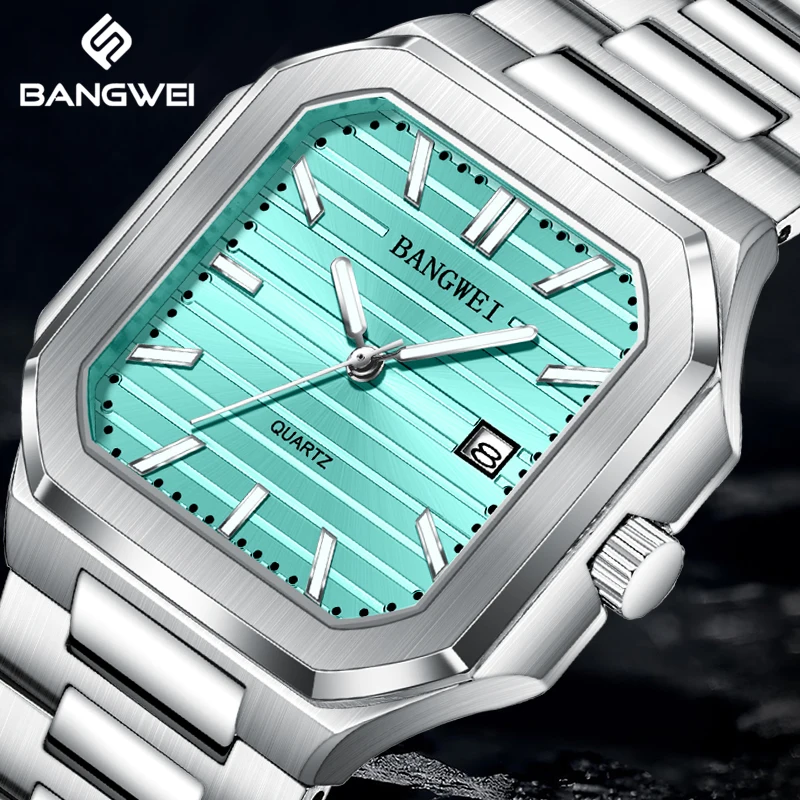 

BANGWEI LIGE Top Brand Luxury Men Watch Square Stainless Steel Quartz Watches For Men Fashion Waterproof Luminous Wristwatch Man