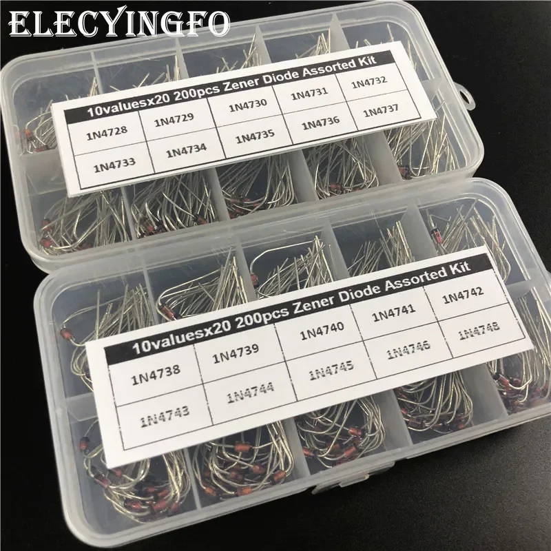 20Values x20 400pcs Zener Diode Assortment kit 1N4728~1N4748 1W DO-41 With 2 storage Box