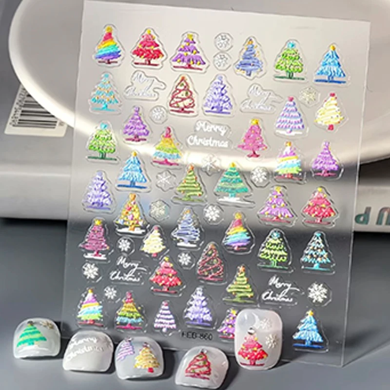 PVC Ins Christmas Tree Snowflake Design Nail Art Sticker Cute Sweet Self Adhesive Decals DIY Nail Art Decoration for Christmas