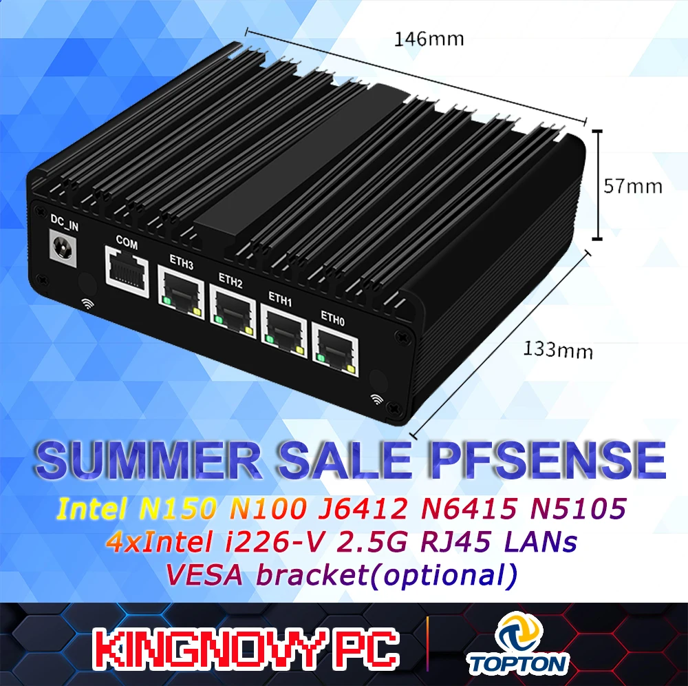 

Summer Sale 12th Gen Alder Lake N150 N100 J5005 N6210 J5005 Soft Router 4*2.5G LAN Fanless Mini PC pfSense Firewall Appliance