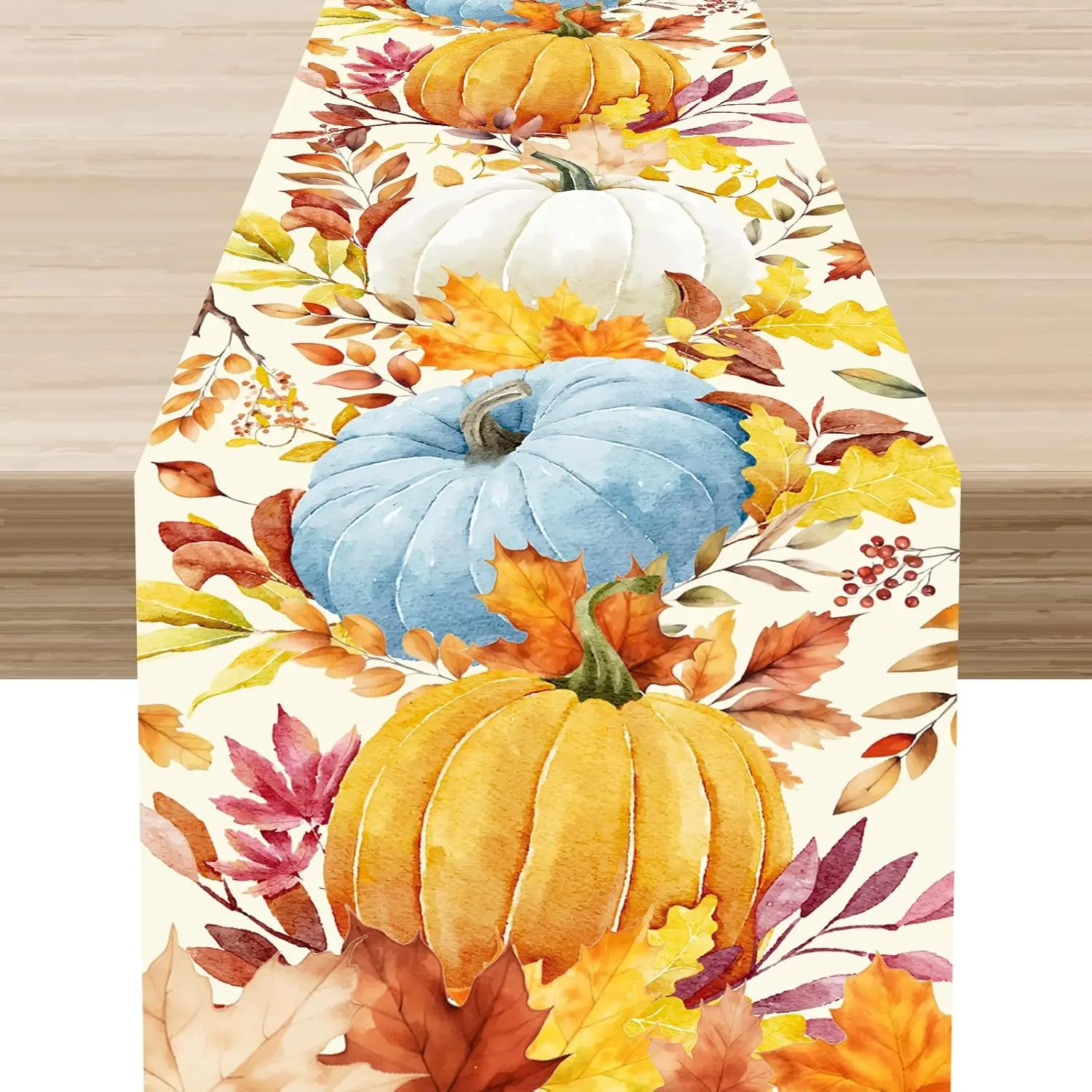 Fall Thanksgiving Pumpkin Maple Leaf Linen Table Runner Party Decor Rustic Plant Kitchen Dining Table Runners Autumn Decorations