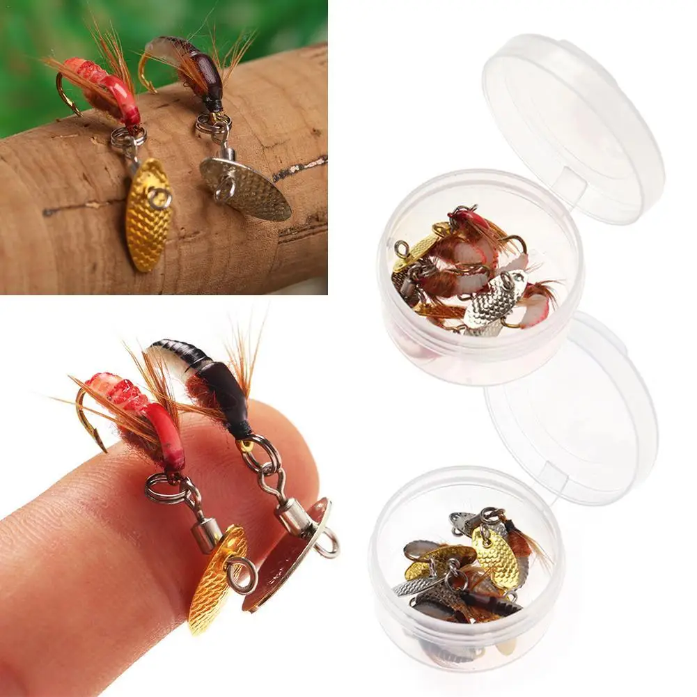 マス釣り用の人工昆虫スピナーベイト,釣りルアー,シミュレートされたワーム,釣りワーム,スパンコールスカッド,ニンフ,スピナー,フライ,6個