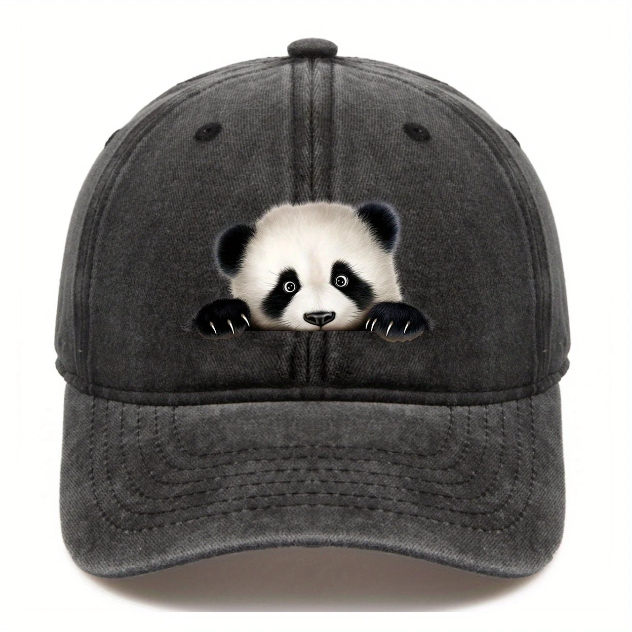 Cute Animal Panda Unisex Washed Printed Denim Cap Fashionable Sunscreen Baseball Cap One Size Outdoor