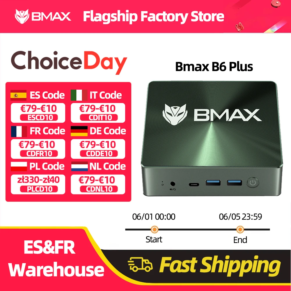 Bmax B6 Plus Mini-PC Intel I3-1000Ng4 Windows 11-PC 12 GB DDR4 Ram 512 GB Nvme SSD WLAN 5 USB 3.0