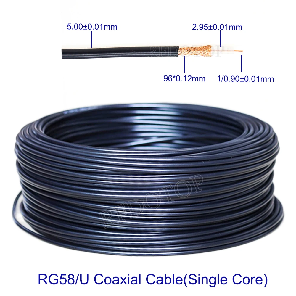 RG-58/U pojedynczy/wielordzeniowy 2 typy czarny kabel koncentryczny RG58/U 50-3 RF 50 Ohm goła miedź niskie straty wysokiej jakości 1M-1000M RFDOTOP — zdjęcie 3