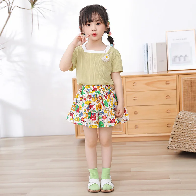 Girls' skirt, short pants, children's shorts, pure cotton 2025 summer dress, floral hot pants, thin and versatile floral bud ski