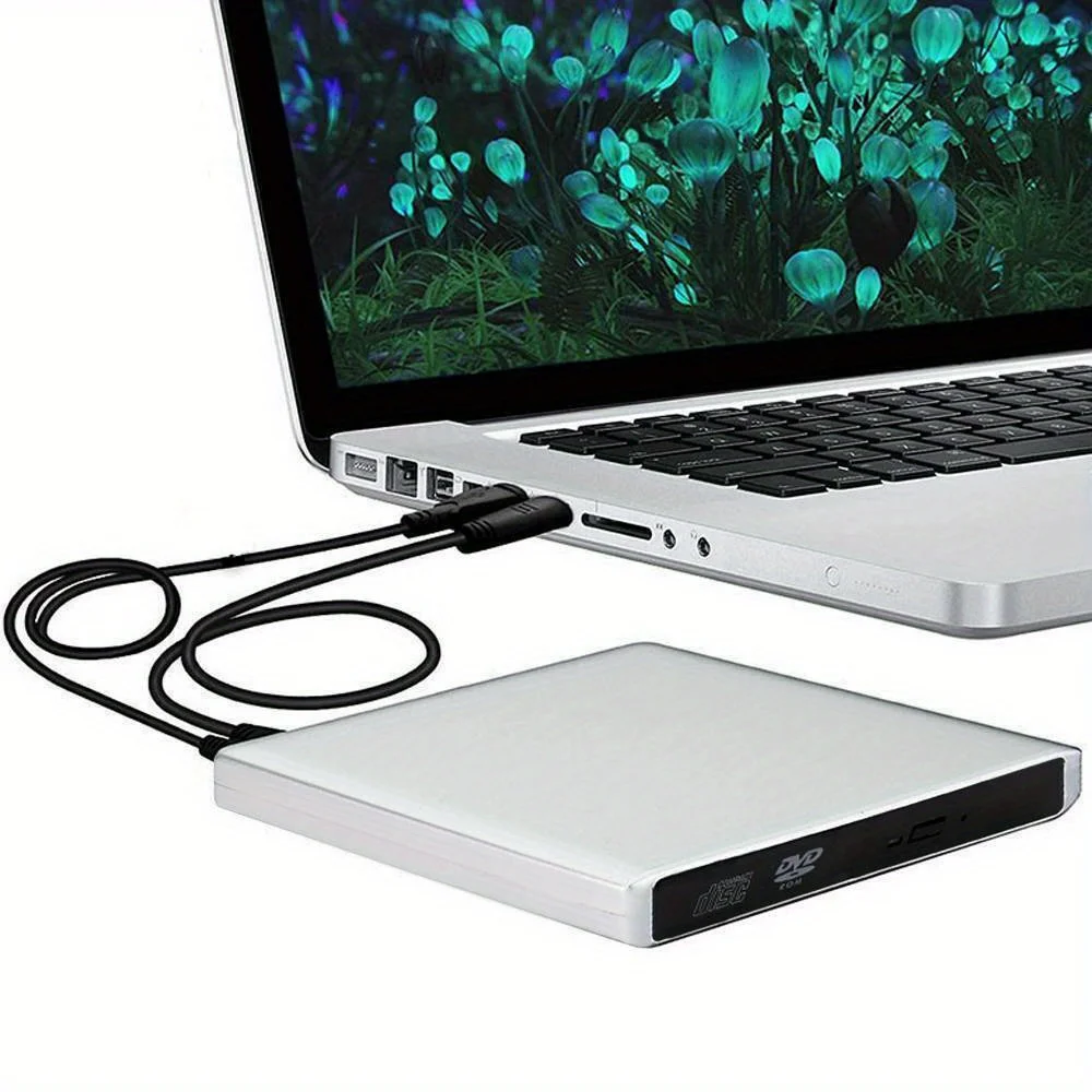 محرك أقراص DVD خارجي مدمج USB 3.0 - توصيل وتشغيل محمول رفيع للغاية (مشغل أقراص مضغوطة/موقد) لأجهزة الكمبيوتر المحمولة/سطح المكتب، أسود/فضي