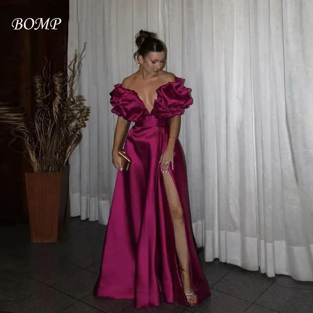 

BOMP Evening Dresses Satin Line A Three-dimensional Rotator Cuff Elegant Party Long Dress for Formal Occasion Luxury Customized