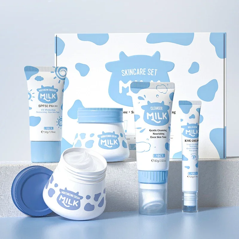 5pcs/box LAIKOU Milk Skin Care Sets Sunscreen Facial Cleanser Face