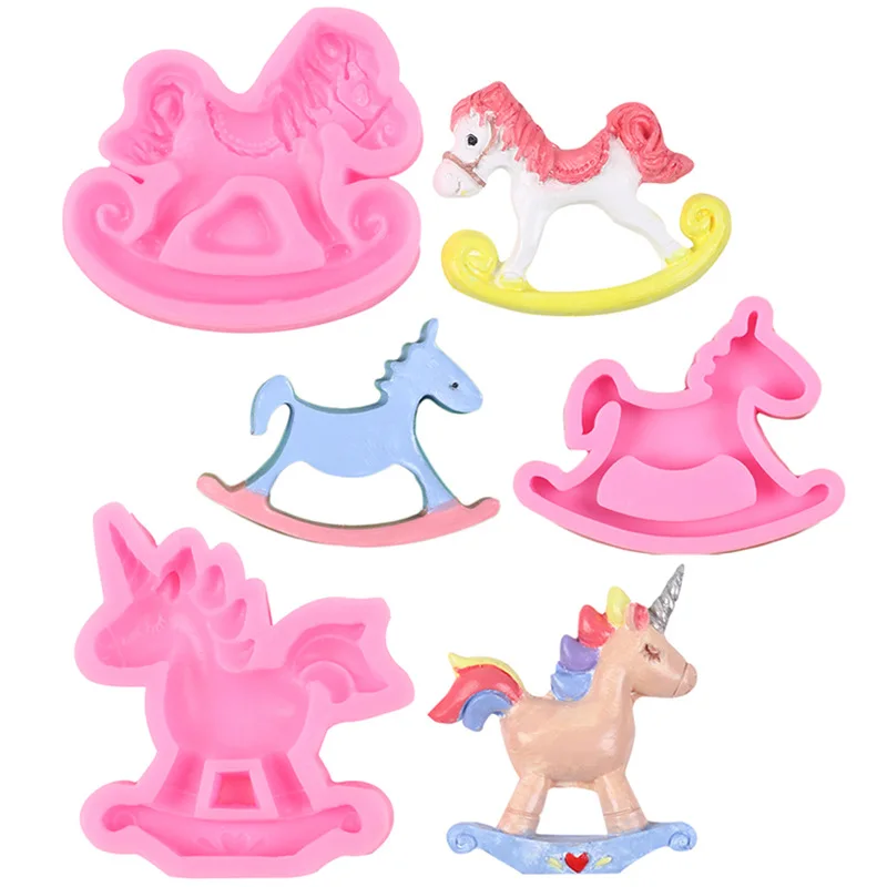 Molde de silicona para pastel de caballo balancín de unicornio, caballo de Troya, Fondant, Chocolate, caramelo, pasta de goma, herramienta de decoración de pasteles para Baby Shower