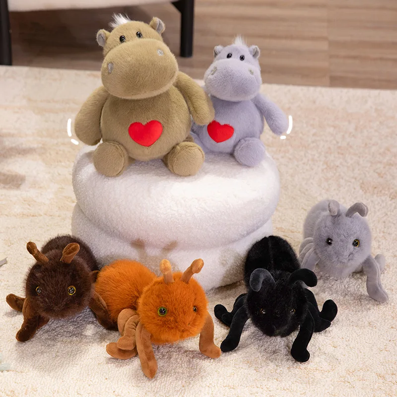 Muñecas de peluche de hipopótamo y hormiga, 25/35CM, Kawaii, hipopótamo con almohada de corazón, juguete de hormiga simulada, Animal suave relleno, regalos encantadores, 1 ud.