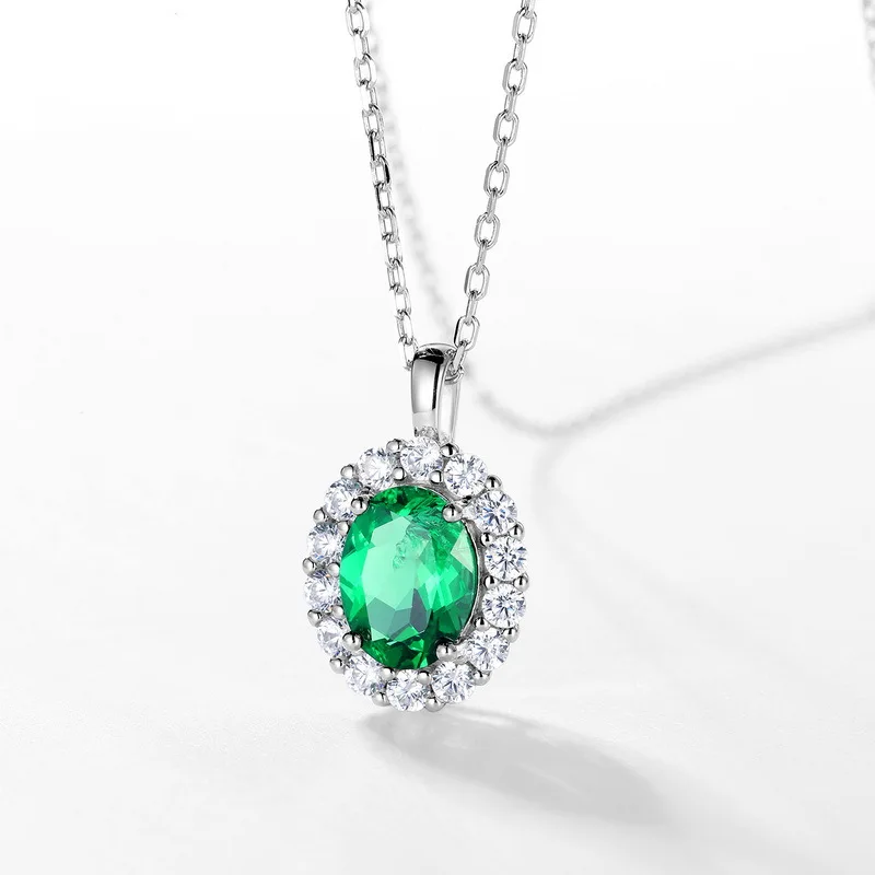 925 Silver Emerald Cut Lab Grown Necklace Fine Jewelry 6*8mm Gemstone Necklaces White Gold Plated image 2