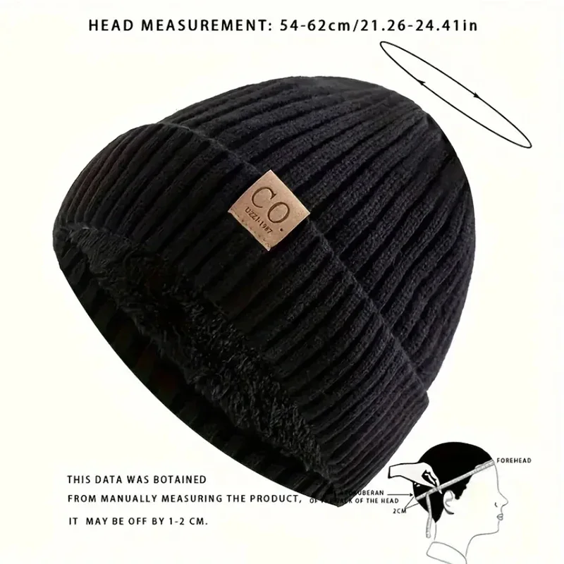 Winter Fashion Unisex Two-Tone Knitted Bean Hat Fur Lined for Warmth Casual Style