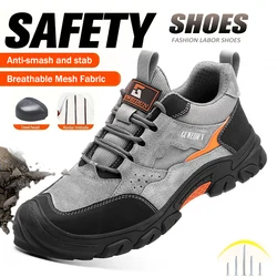 Cowhide Men Safety Shoes Security Protection Plastic Toe Work Boots Fashion Working Sneakers Anti-puncture Indestructible Shoes