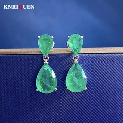 Luxury Vintage 100% 925 Sterling Silver7*10mm Emerald Drop Earrings for Women Gemstone Wedding Engagement Fine Jewelry Lady Gift