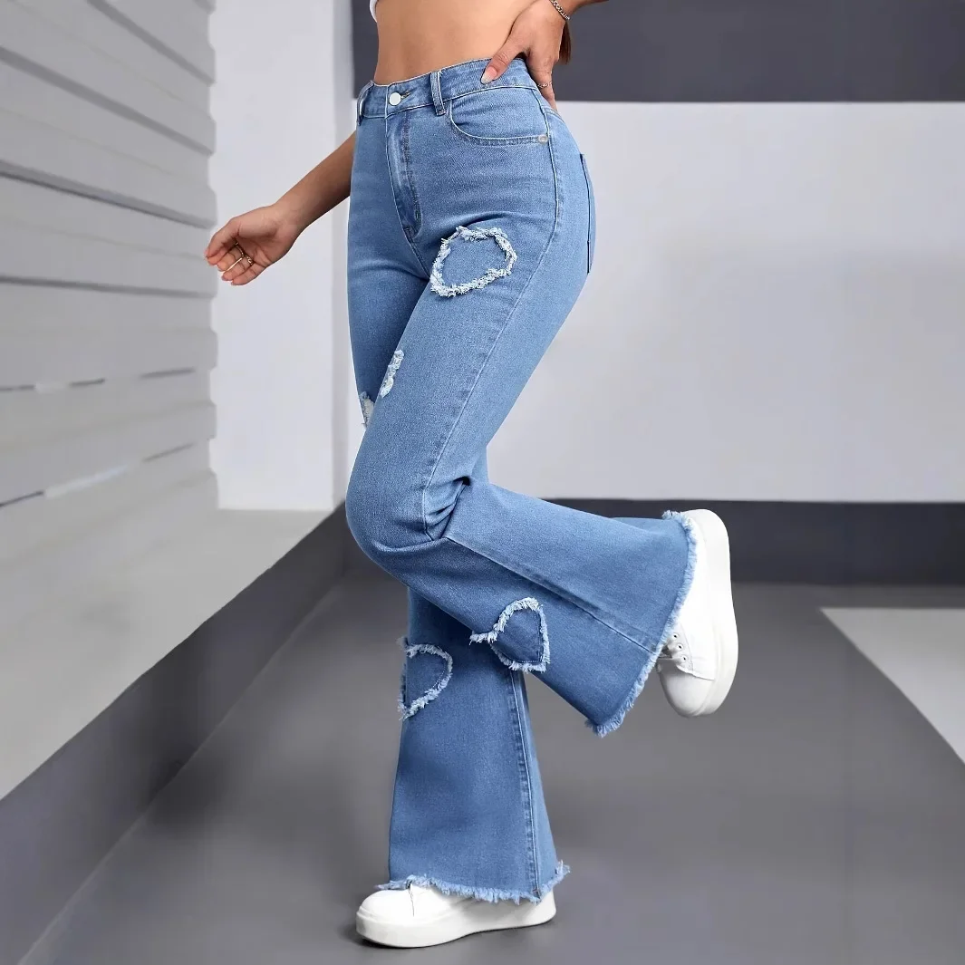 DENIM Flaredกางเกงผู้หญิงกางเกงยีนส์Boot Cut Distressed 2025 Streetwearสูงเอวยืดล้างVINTAGEความยาวเต็มกางเกง