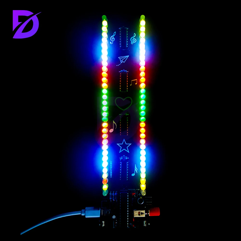 تيار مستمر 5 فولت 32 قطعة طيف الموسيقى إيقاع ضوء الصوت المنشط LED الإلكترونية لتقوم بها بنفسك مجموعة ممارسة اللحام واجهة USB المصغّر #6