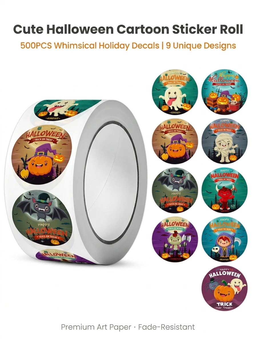 500Pcs/Roll Horrible Halloween Stickers Pumpkin Trick or Treat Witch Decals Seal Labels 2.5cm/1.0'' Diy Adorn Gifts for Holiday