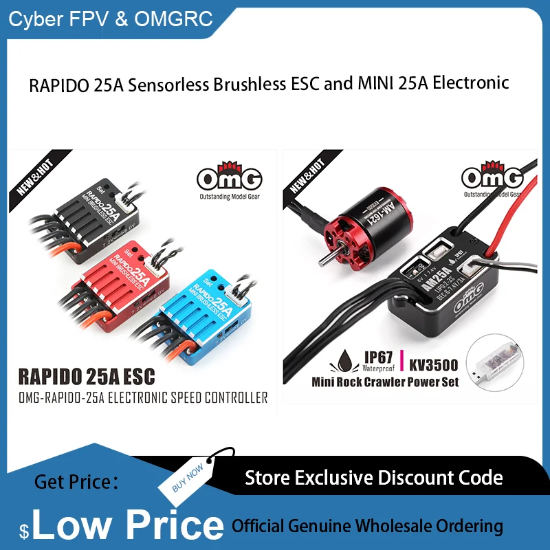 

OMG-RAPIDO-25A Бессенсорный бесщеточный ESC Mini Rock Crawler Electronics для радиоуправляемого автомобиля 1/18 1/24