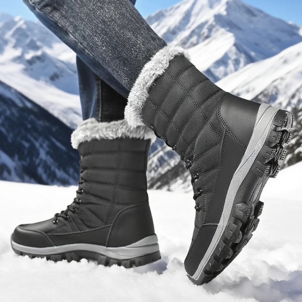 Men New Cotton Shoes Waterproof and Cold Proof Long Boots for Men Outdoor with Thick Velvet and Warmth Snow Boots Big Size 48